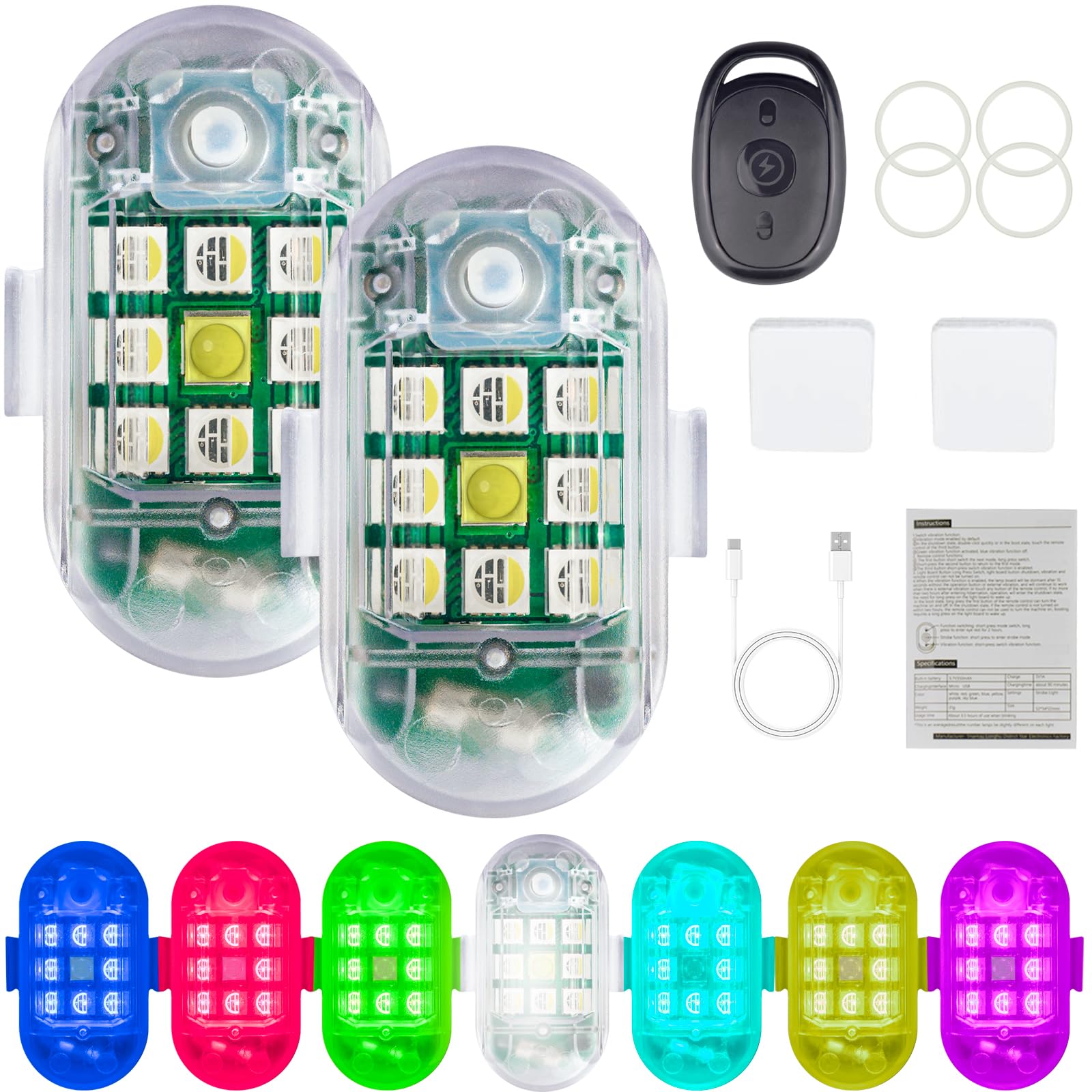 2 Stück LED Blinklicht Schulranzen Sicherheitslicht USB Aufladbar, 7 Farben Led Blitz Jogging Licht, Drohnen Zubehör Led Strobe Drone Antikollisions Blinklichter von HARIKIKI