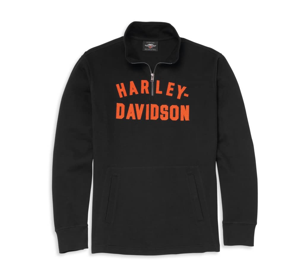 HARLEY-DAVIDSON Herren Racer Font 1/4-Zip Pullover - Motorrad - Sweatshirt mit Kängurutasche - Freizeit Pulli Sweatjacke, 2XL, Schwarz von HARLEY-DAVIDSON