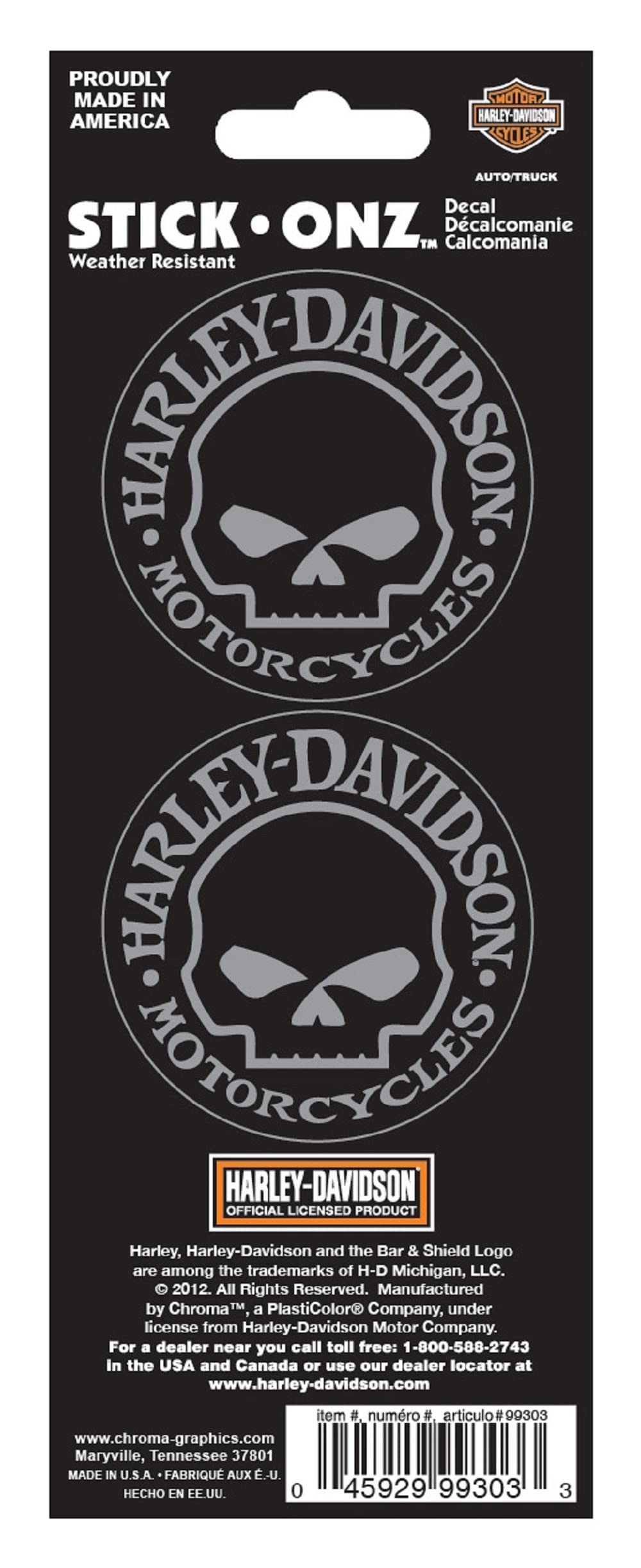 HARLEY-DAVIDSON Motorrad Sticker Willie G Skull Aufkleber Abziehbild 2-teilig Set für Motorrad-Helm, Auto und viele mehr von HARLEY-DAVIDSON