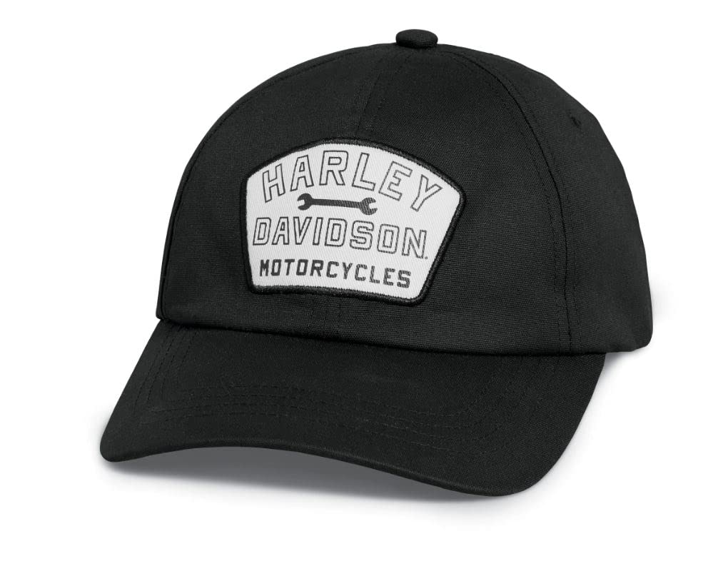 HARLEY-DAVIDSON Waxed Canvas Cap für Herren, Schwarz Bike Kappe Motorrad Cappy Kopfbedeckung mit Stretch wasserabweisend, L von HARLEY-DAVIDSON