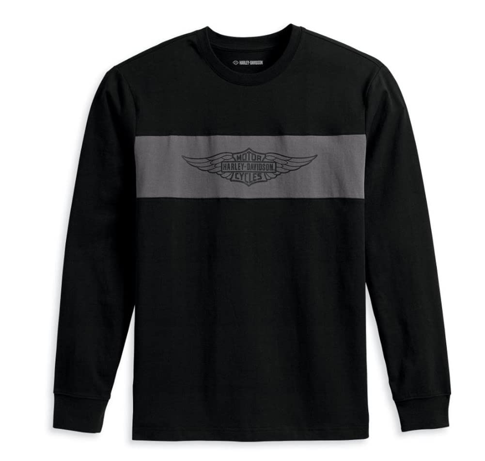 HARLEY-DAVIDSON Winged Bar & Shield T-Shirt für Herren - Colorblock-Design – Black Beauty Langarmshirt für Männer Biker von HARLEY-DAVIDSON