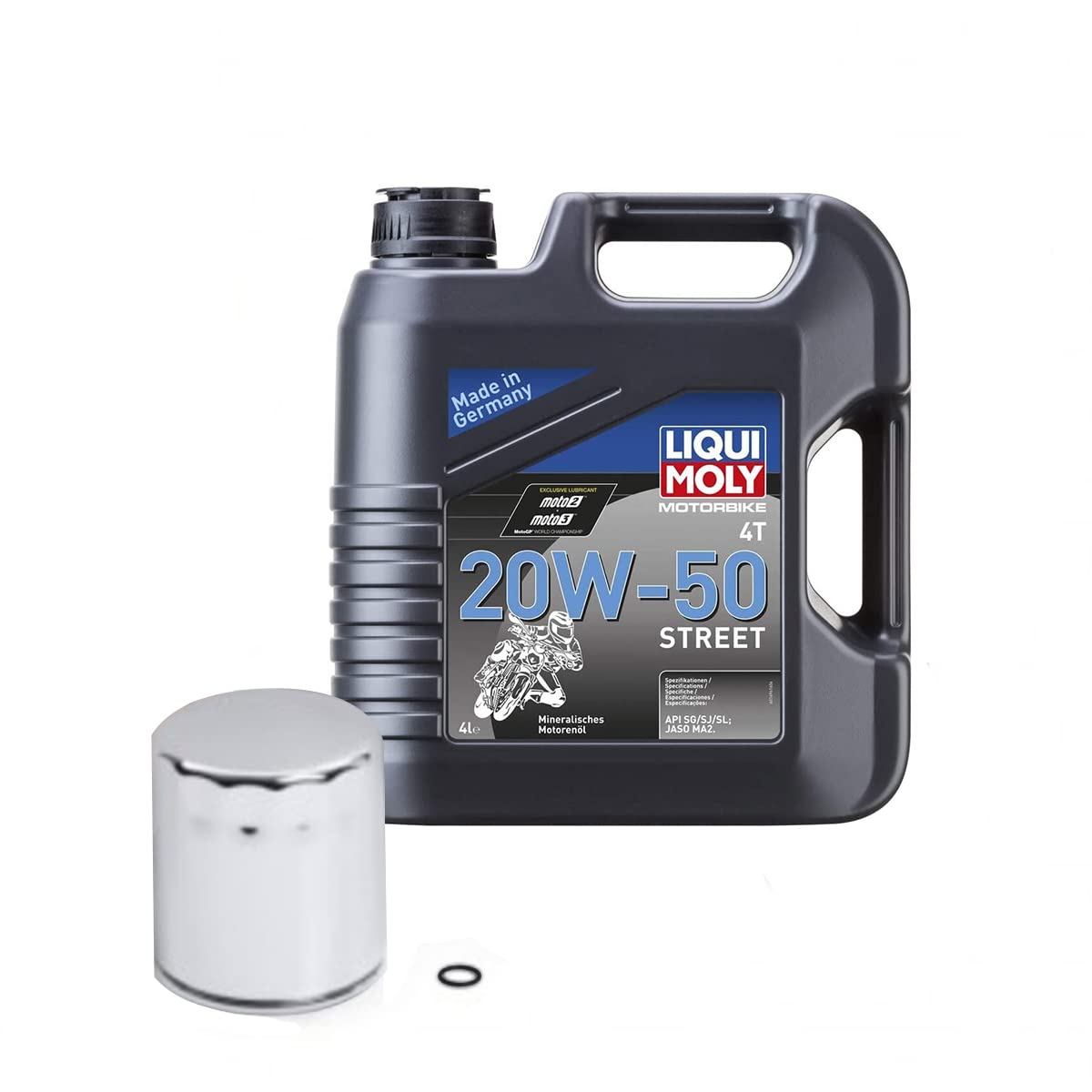 HARLEY-DAVIDSON oder Liqui Moly Motorrad Ölwechsel Set Premium 5 Ölfilter + Motor-Öl 20W-50 (4 L) + O-Ring Dichtung, Chrom/Liqui Moly von HARLEY-DAVIDSON