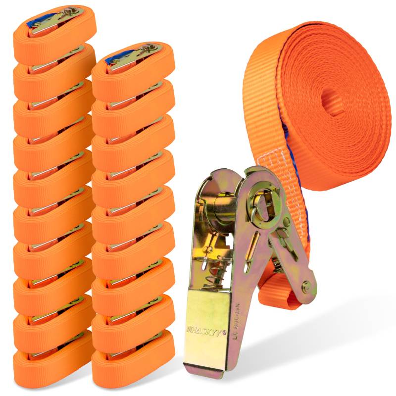HASKYY 5 Stück 800kg 5m Spanngurte mit Ratsche 1-teilig Einteilig Zurrgurte 0,8T Ratschengurte 27mm Orange 800daN von HASKYY