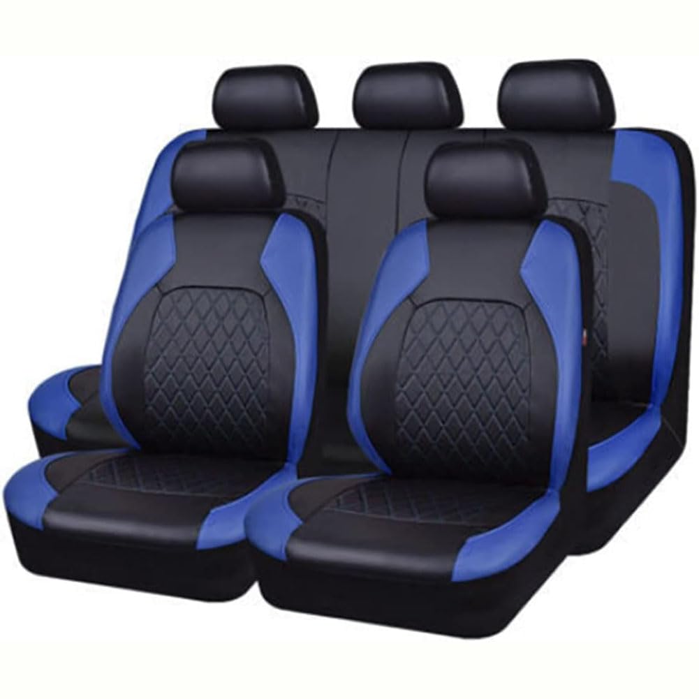 HASMI 9 Stück Auto Leder Sitzbezüge für Fo-rd Focus II Sedan 2005-2010, Vordersitze Rückbank Sitzschoner Atmungsaktiv Komplettset Zubehör,A/Blue von HASMI