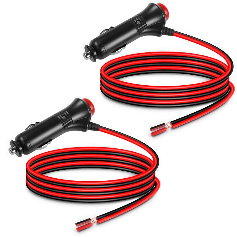 HATMINI 2PCS 12V-Zigarettenanzünder-Netzstecker mit integriertem Schalterknopf, 22AWG-Auto-Zigarettenanzünder-Steckerkabel mit 5A-Sicherung für Produkte mit geringem Stromverbrauch unter 36W-3,3FT/1M von HATMINI