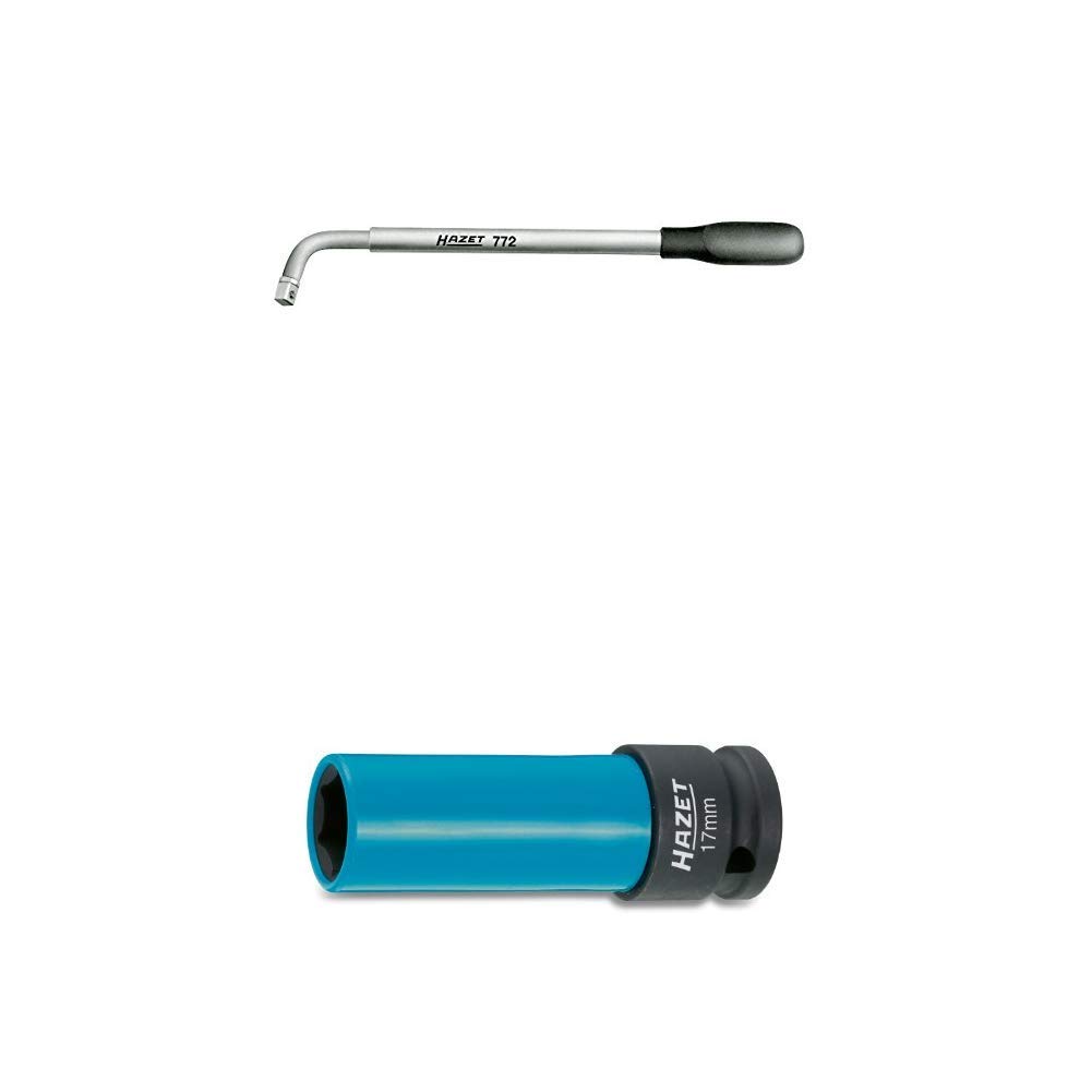 Hazet Radmuttern-Schlüssel (ausziehbar von 303-535 mm, 12,5 mm (1/2 Zoll) Vierkant) 772 + Steckschlüsseleinsatz (1/2 Zoll (12,5 mm) Vierkantantrieb, Schlüsselweite: 17 mm) 903SLG-17 von Hazet
