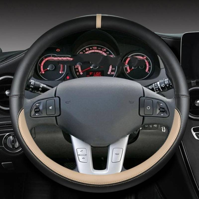 Lenkradbezug Für Citroen C3 2013-2017, Leder Lenkradschutz Anti-Rutsch Atmungsaktives Verschleißfest Lenkradhülle Auto Lenkrad Innere Zubehör,F-O von HBDTNTKF