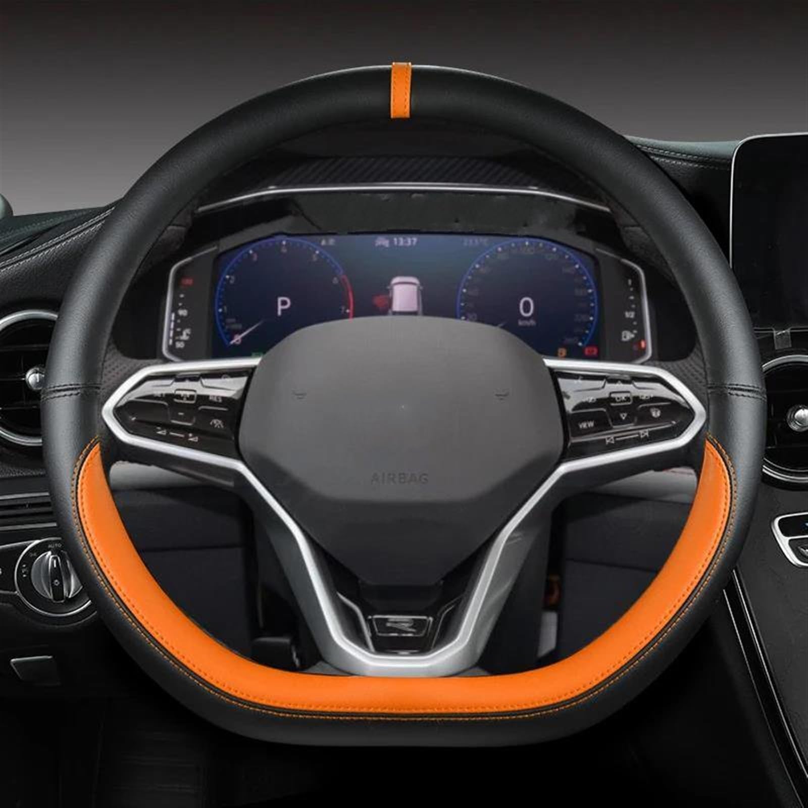 HBIS Autoinnenausstattung Kompatibel Mit VW Für Sharan Für Passat Für Caddy Für Touran Für Tiguan 2015–2021. 37–38 Cm/14,5–15 Zoll In D-Form-Lenkradabdeckung(Color:6) von HBIS