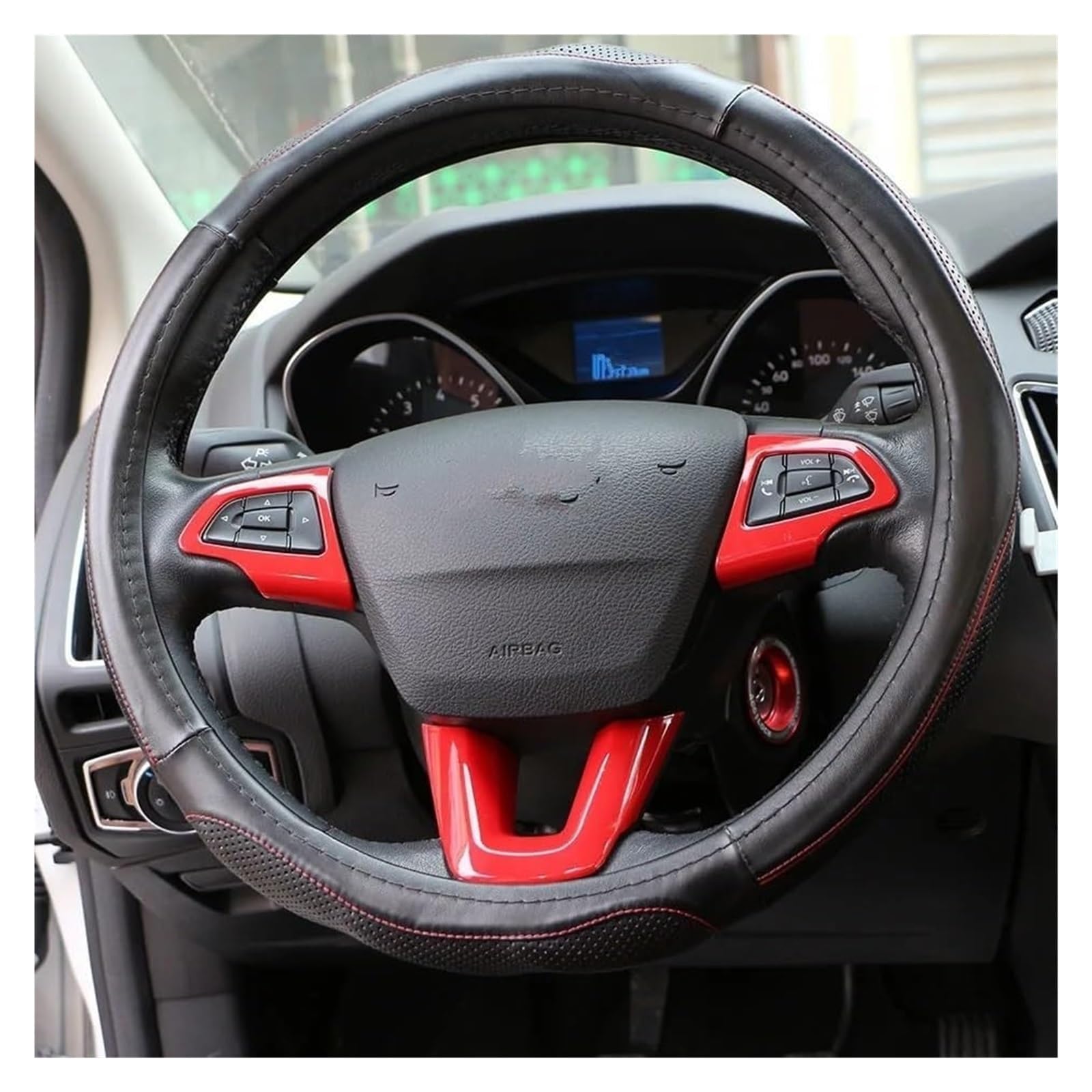 Interieur Dekor Für Focus 3 MK3 2015-2018 Auto-Stil Innenausstattung Lenkrad Coration Molding Rahmenabdeckung Trim Auto Innenraum Aufkleber(Chrome Red) von HCKCLMBMZW