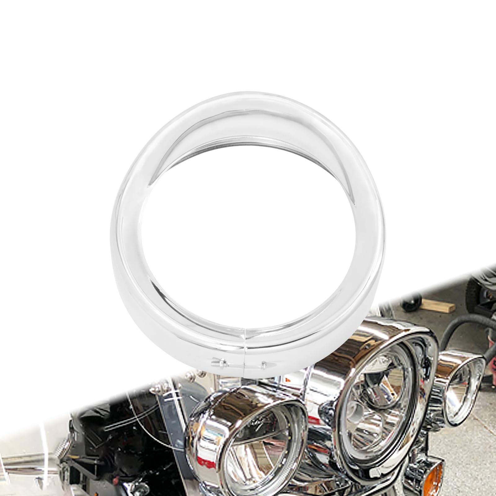 HCmotorku Motorrad 17,8 cm Scheinwerferblende Ring Visier Stil passend für Harley Touring Road King Street Glide Electra Glide Softail Chrom von HCmotorku