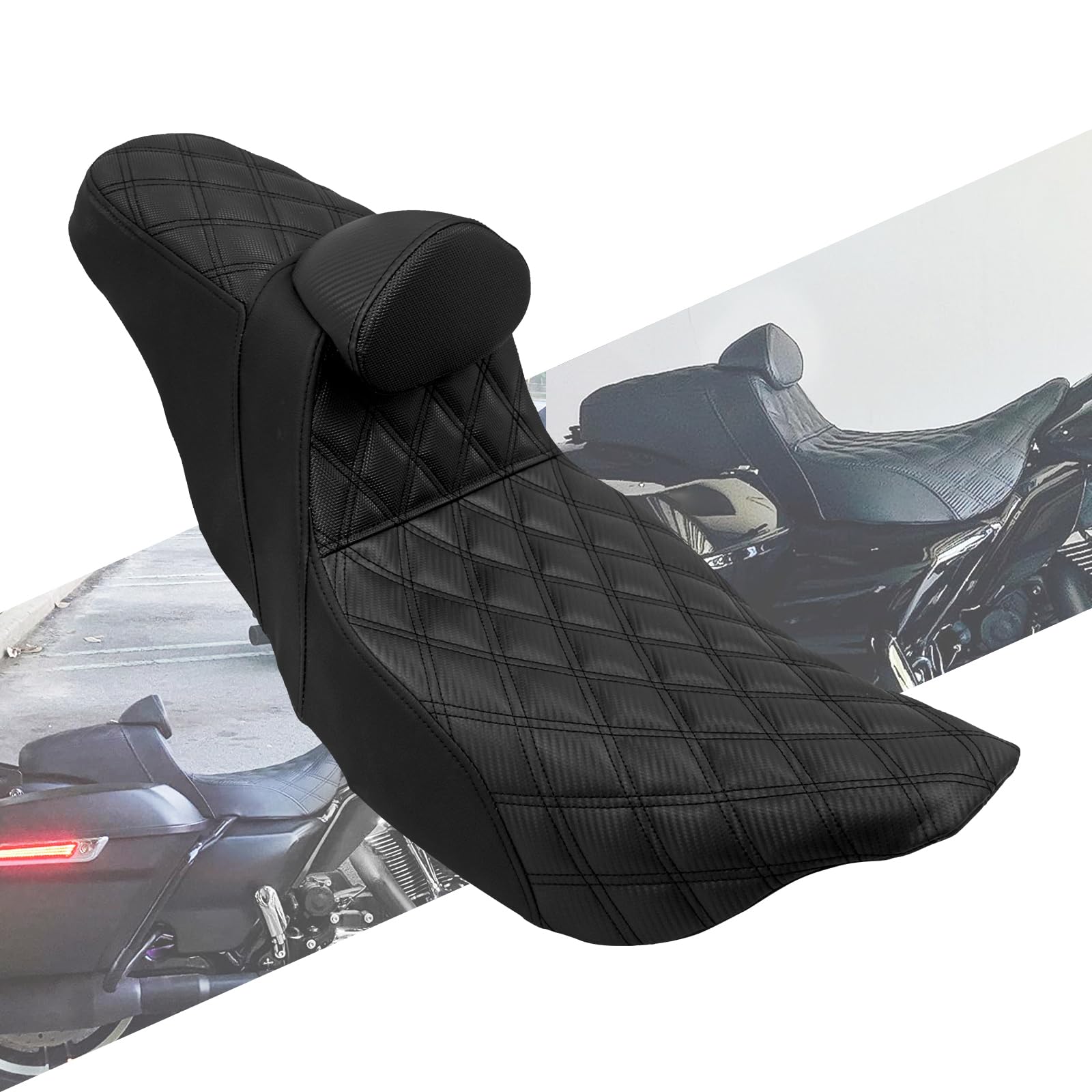 HCmotorku Motorradsitz Motorrad Fahrer Beifahrer Einteiler Sitz Soziuspolster Doppelsitzkissen Fit für Harley Touring Road King Street Glide Electra Glide 2009-2023 Schwarze Naht HCmotorku Motorradsitz Motorrad Fahrer Beifahrer Einteiler Sitz Soziuspolster Doppelsitzkissen Fit für Harley Touring Road King Street Glide Electra Glide 2009-2023 Schwarze Naht von HCmotorku