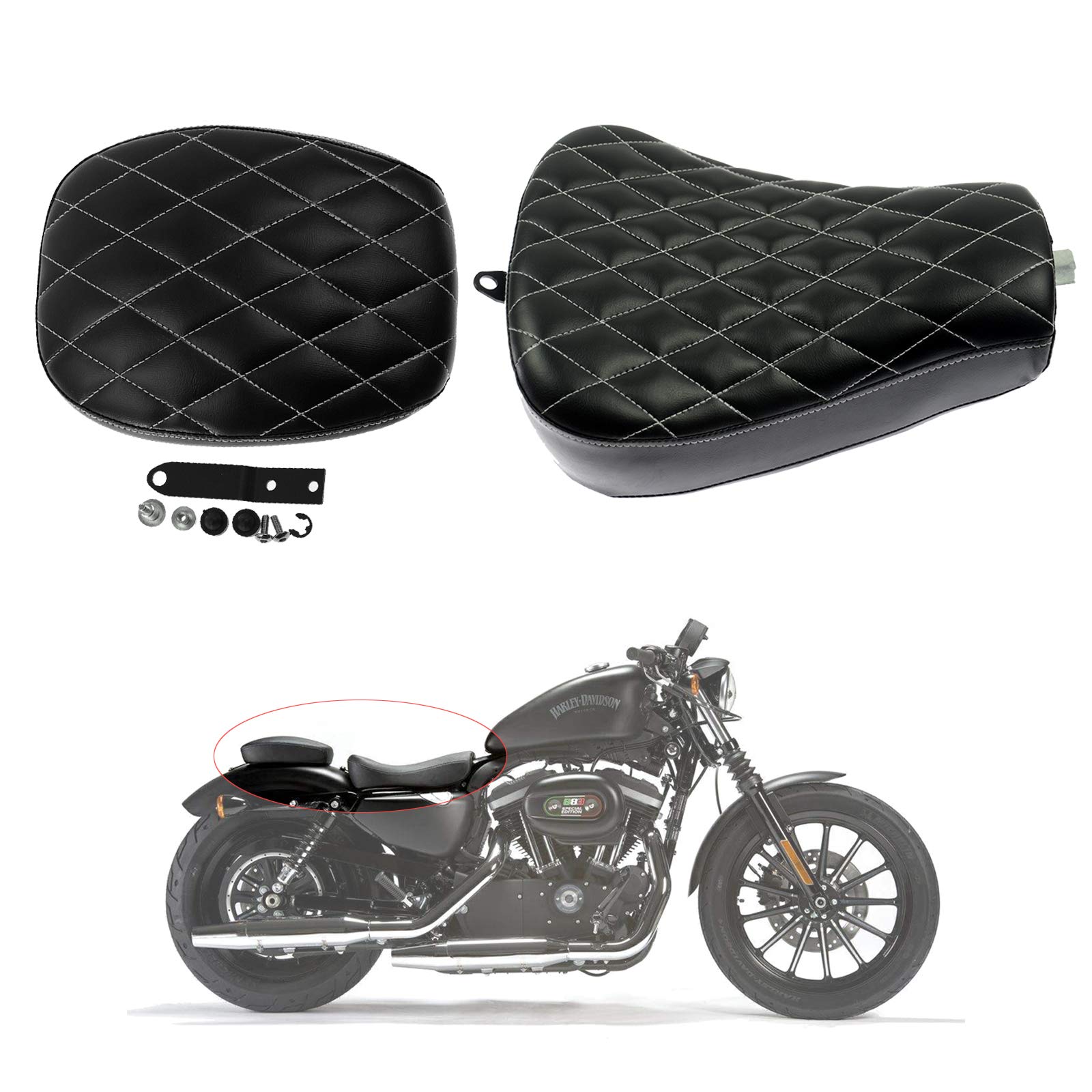 HDBUBALUS Motorrad Diamond Front Rider Solo Sitz + Rücksitz Beifahrer Kissen für Harley Sportster XL 48 72 1200X 1200V HDBUBALUS Motorrad Diamond Front Rider Solo Sitz + Rücksitz Beifahrer Kissen für Harley Sportster XL 48 72 1200X 1200V von HDBUBALUS