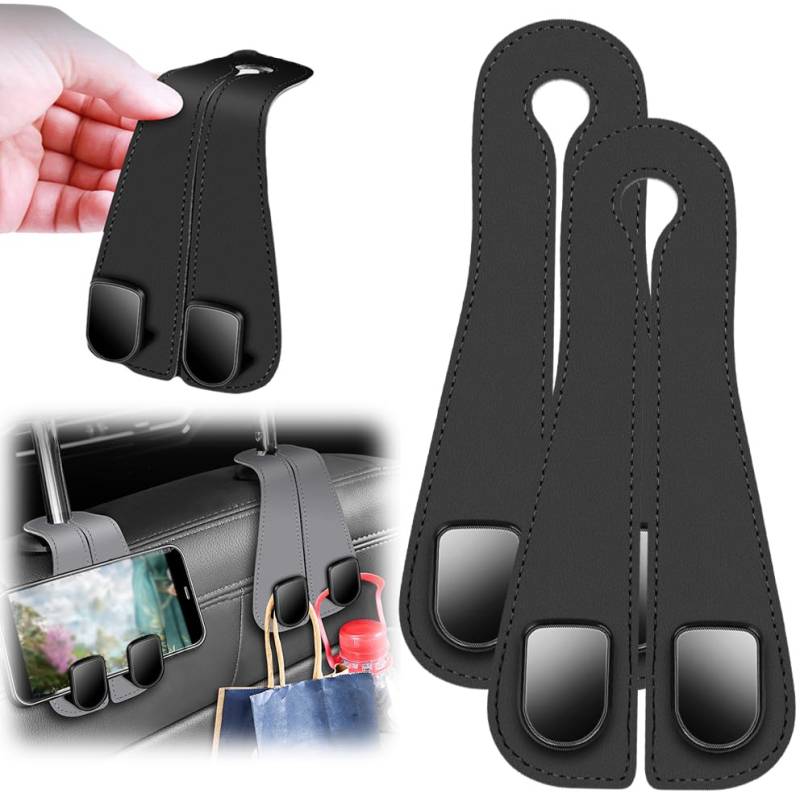 2er-Pack Haken for die Kopfstütze im Auto – Robuster Organizer for die Rückenlehne, multifunktionaler Aufbewahrungsbügel mit Getränkehalter(Black#2Pcs) von HDSDVNON