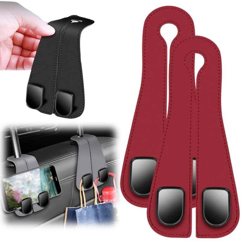 2er-Pack Haken for die Kopfstütze im Auto – Robuster Organizer for die Rückenlehne, multifunktionaler Aufbewahrungsbügel mit Getränkehalter(Red#2Pcs) von HDSDVNON