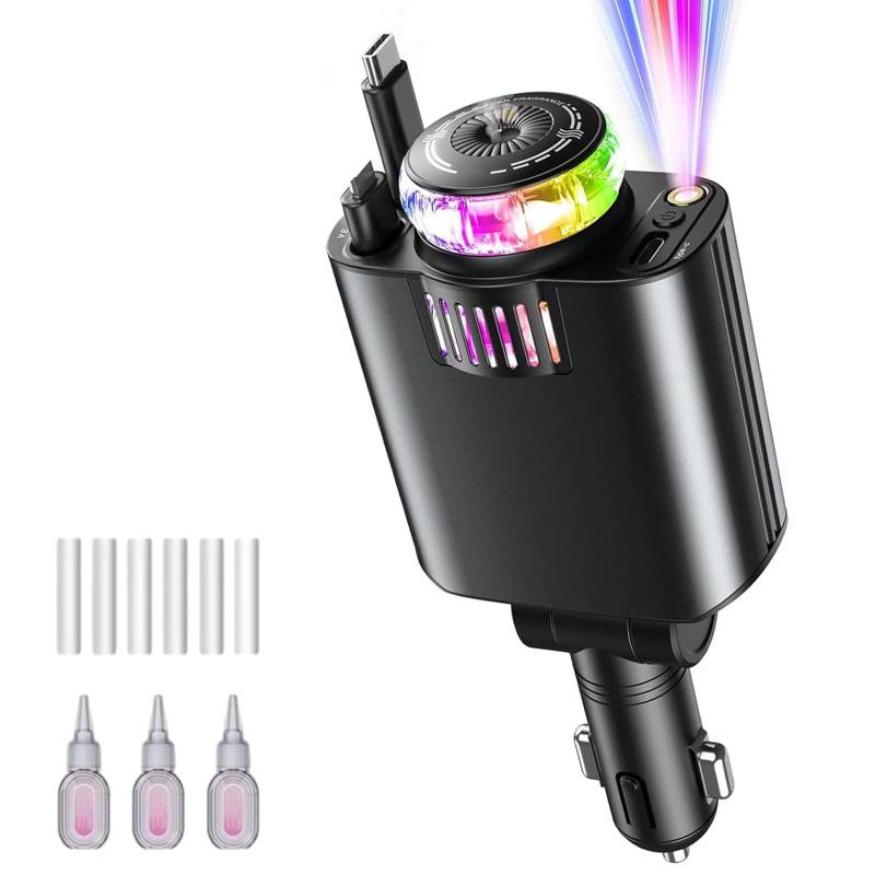 5-in-1-Autoladegerät mit Sternenlicht und Aromatherapie – Upgrade-Diffusor for den Auto-Lufterfrischer, Wattestäbchen mit Ölführung von HDSDVNON