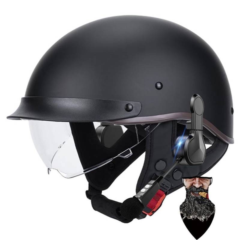 HDSDVNON DOT-zugelassener Retro-Halbhelm – ABS-Schale mit einziehbarem Visier, Schnellverschluss for Cruiser-/Scooter-Fahrer(#5,XL60~61CM) von HDSDVNON