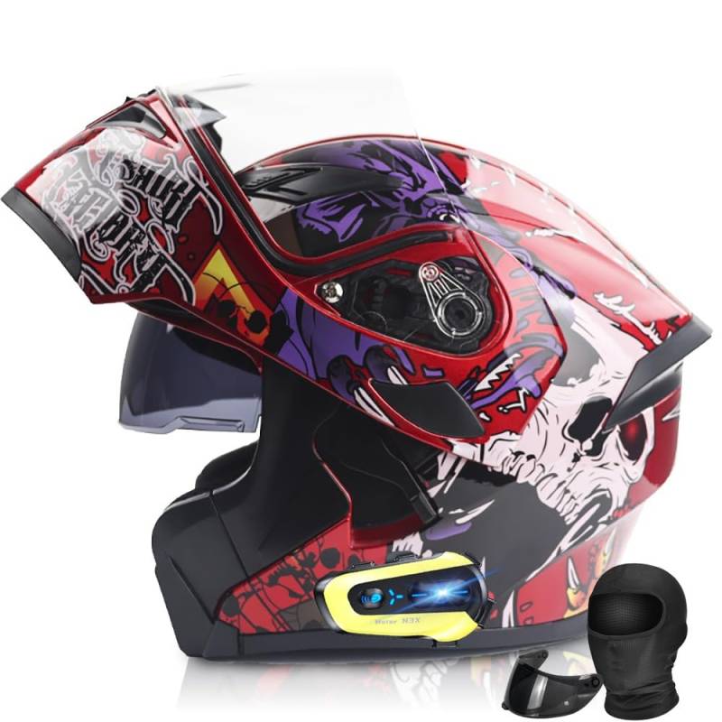 HDSDVNON Modularer Motorradhelm for Erwachsene – Integral-Klappdesign mit Doppelvisieren und 190°-Panoramasicht, herausnehmbares, waschbares Innenfutter(#6,L59~60CM) von HDSDVNON