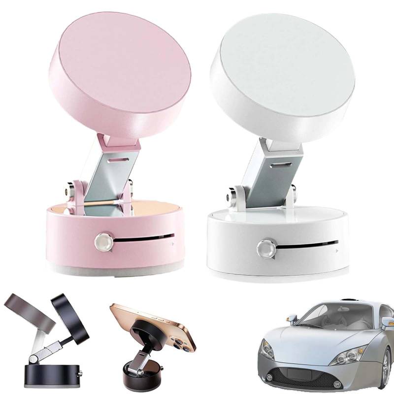 Magnetischer Vakuum-Telefonhalter – 360° drehbares und faltbares Design, starker Saugnapf fürs Auto, universelle Telefonkompatibilität(White+Pink) von HDSDVNON