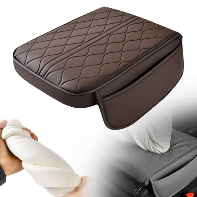 Memory Foam-Armlehnenbezug fürs Auto – universelle Passform, Rutschfester, kühlender Mittelkonsolenschutz mit versteckten Aufbewahrungstaschen(Coffee) von HDSDVNON