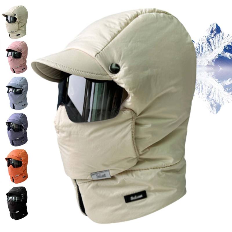 Ski-Set – Winddichte Sturmhaube mit vollständiger Abdeckung und Antibeschlag-Schutzbrille (2er-Pack) for extreme Kälte(Beige) von HDSDVNON