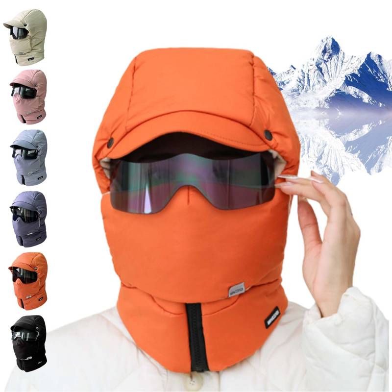 Ski-Set – Winddichte Sturmhaube mit vollständiger Abdeckung und Antibeschlag-Schutzbrille (2er-Pack) for extreme Kälte(Orange) von HDSDVNON