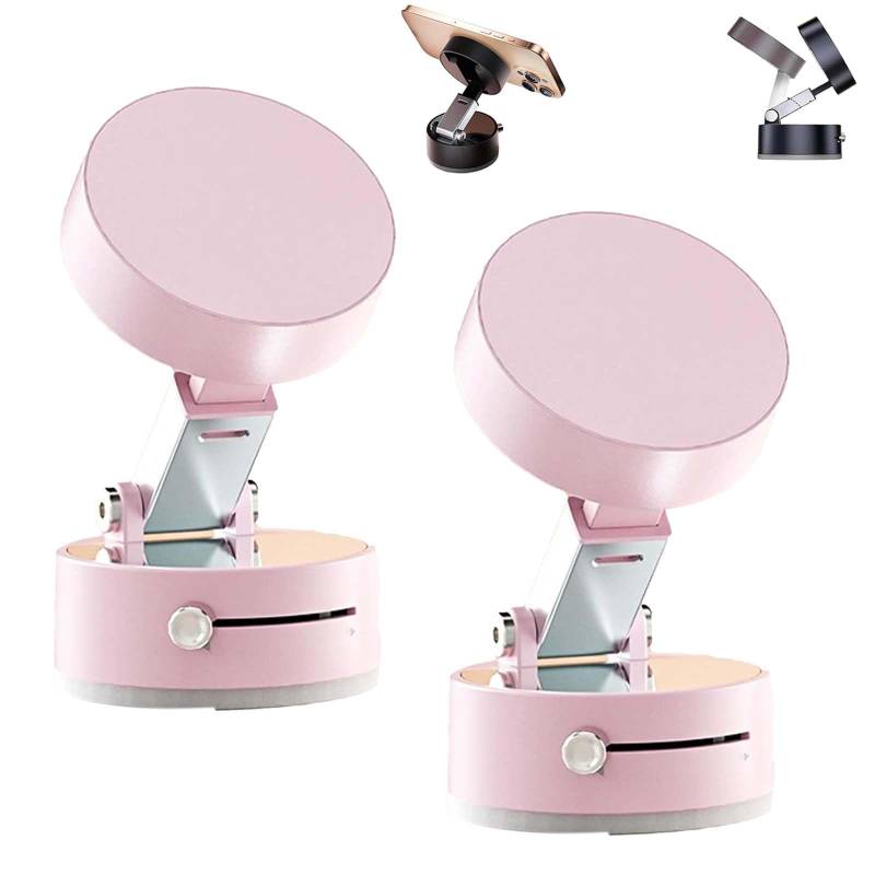 Vakuum-Magnet-Telefonhalter – 360° Verstellbarer Klappständer mit starker Saugkraft – sicherer Halt for alle Smartphones(2*Pink) von HDSDVNON