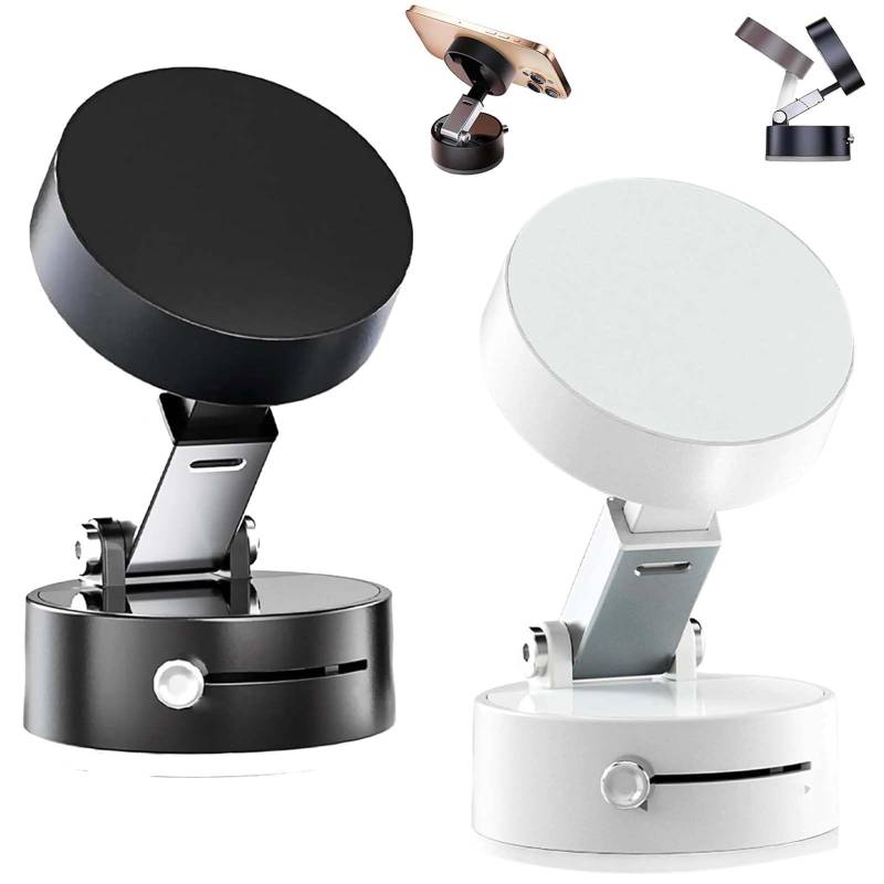 Vakuum-Magnet-Telefonhalter – 360° Verstellbarer Klappständer mit starker Saugkraft – sicherer Halt for alle Smartphones(Black+White) von HDSDVNON