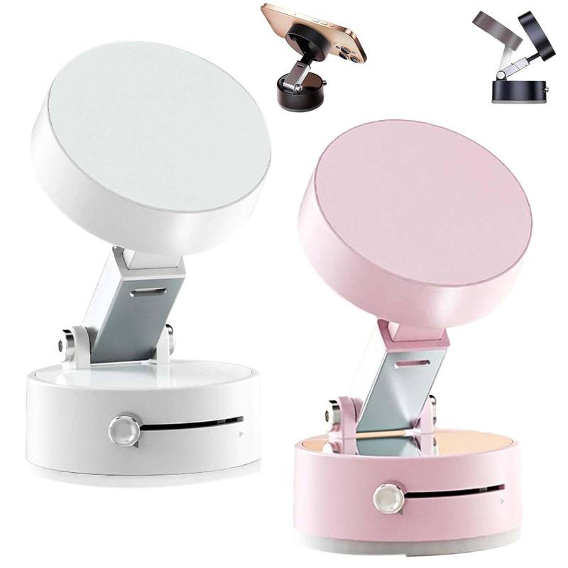 Vakuum-Magnet-Telefonhalter – 360° Verstellbarer Klappständer mit starker Saugkraft – sicherer Halt for alle Smartphones(White+Pink) von HDSDVNON