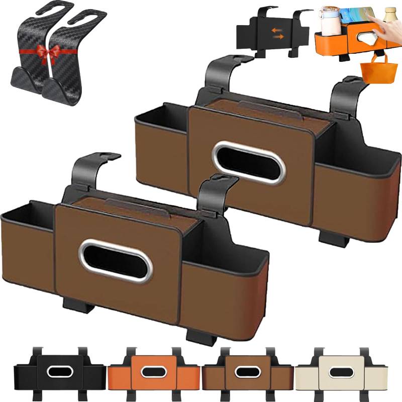 Wasserdichter Organizer for die Autositzlehne – Aufbewahrungstasche mit Mehreren Taschen, Getränkehaltern und Haken, universell passend for Autos, SUVs und LKWs(2*Brown) von HDSDVNON