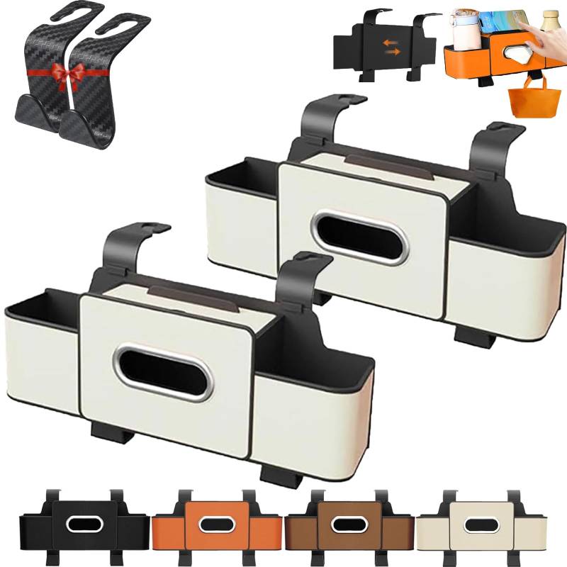 Wasserdichter Organizer for die Autositzlehne – Aufbewahrungstasche mit Mehreren Taschen, Getränkehaltern und Haken, universell passend for Autos, SUVs und LKWs(2*White) von HDSDVNON