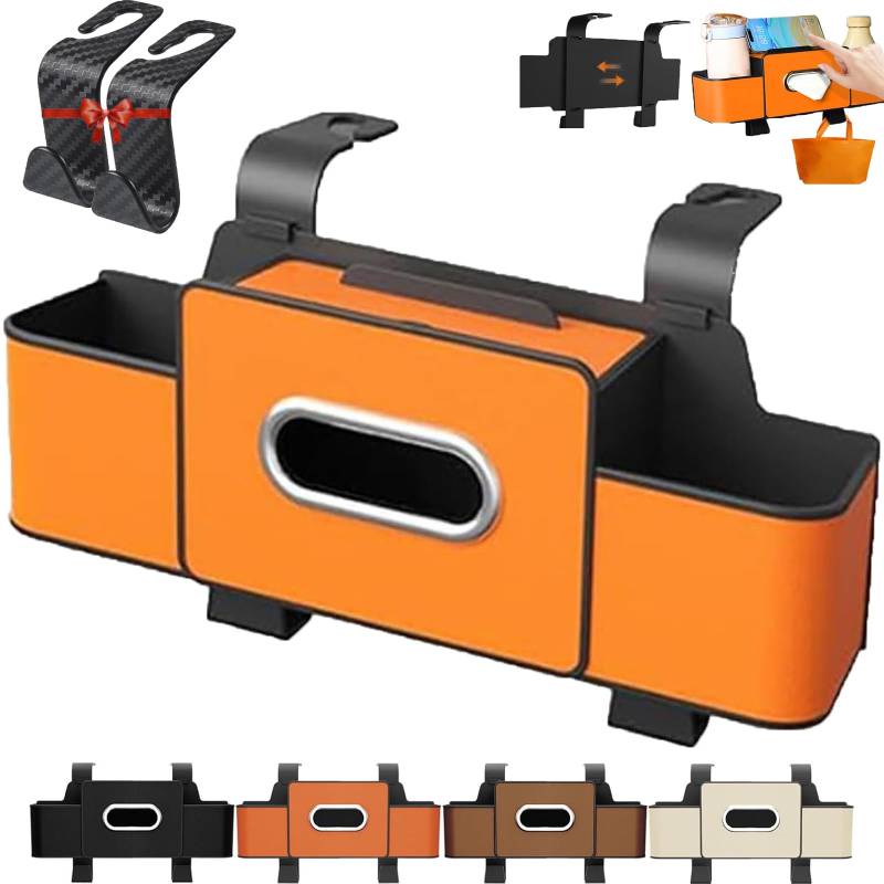 Wasserdichter Organizer for die Autositzlehne – Aufbewahrungstasche mit Mehreren Taschen, Getränkehaltern und Haken, universell passend for Autos, SUVs und LKWs(Orange) von HDSDVNON
