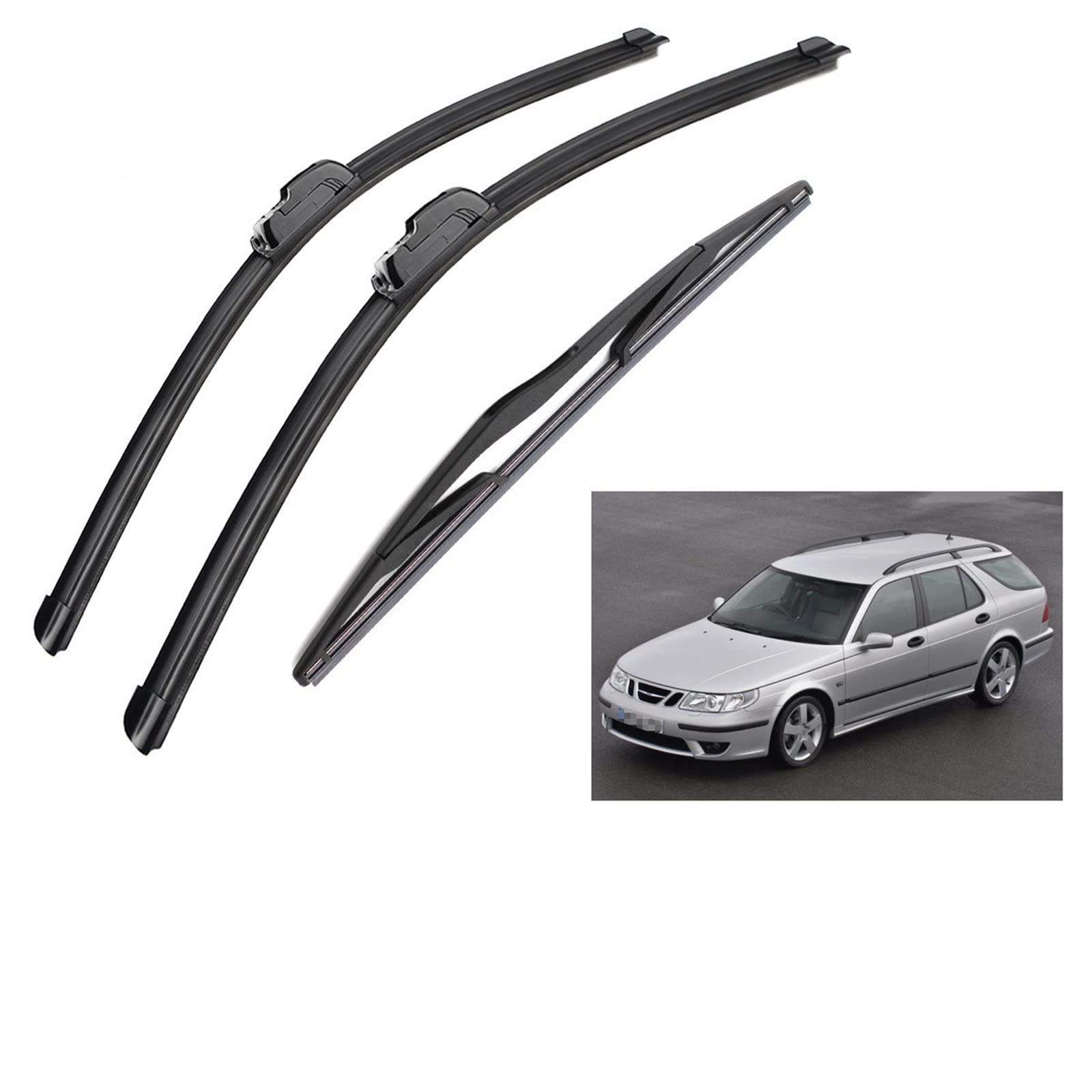 Scheibenwischerblätter vorne und hinten, J-Haken, für Saab 9-5 9.5 Kombi 1999-2005, Wischerblatt-Set Scheibenwischerblätter vorne und hinten, J-Haken, für Saab 9-5 9.5 Kombi 1999-2005, Wischerblatt-Set von HDXIN