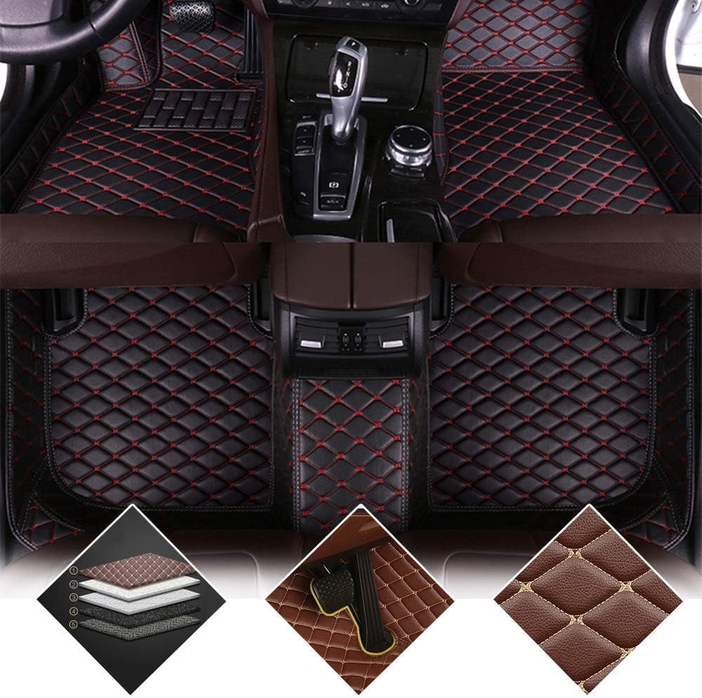 Auto Benutzerdefinierte Fußmatten für Cadillac XT6(232) 2020-2023, PU Leder Bodenmatten, Wasserdicht Fussmatten, Anti Rutsch Tragen Automatten, linkes Ruder,Black-Red von HEAU