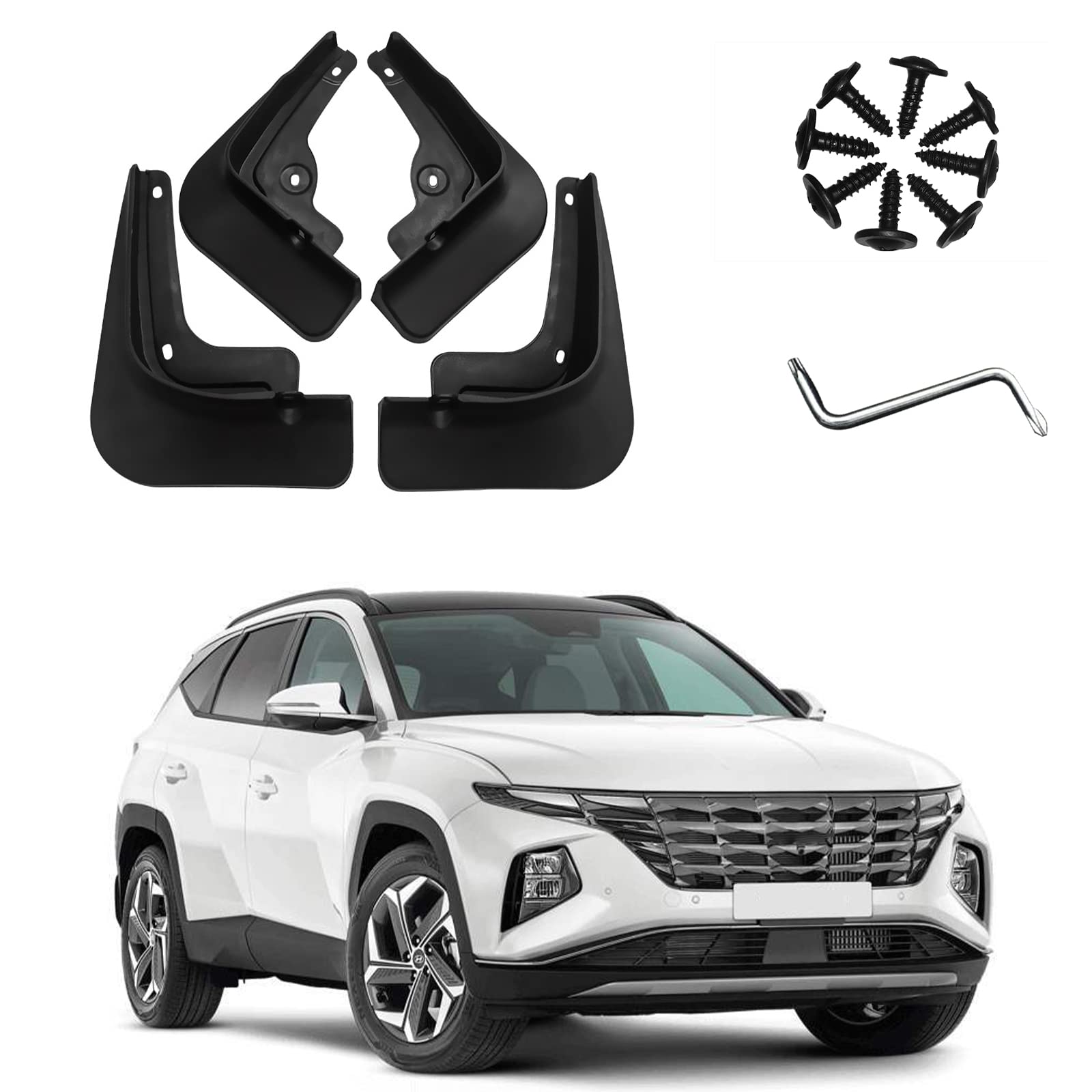 Schmutzfänger kompatibel mit Hyundai Tucson, NX4 2021 2022 2023 Kotflügel Vorne und Hinten Auto Spritzschutz Schutzbleche Auto Kotflügel Schmutzfänger, Original-Schraubenloch-Design, PP von HEBERUCK