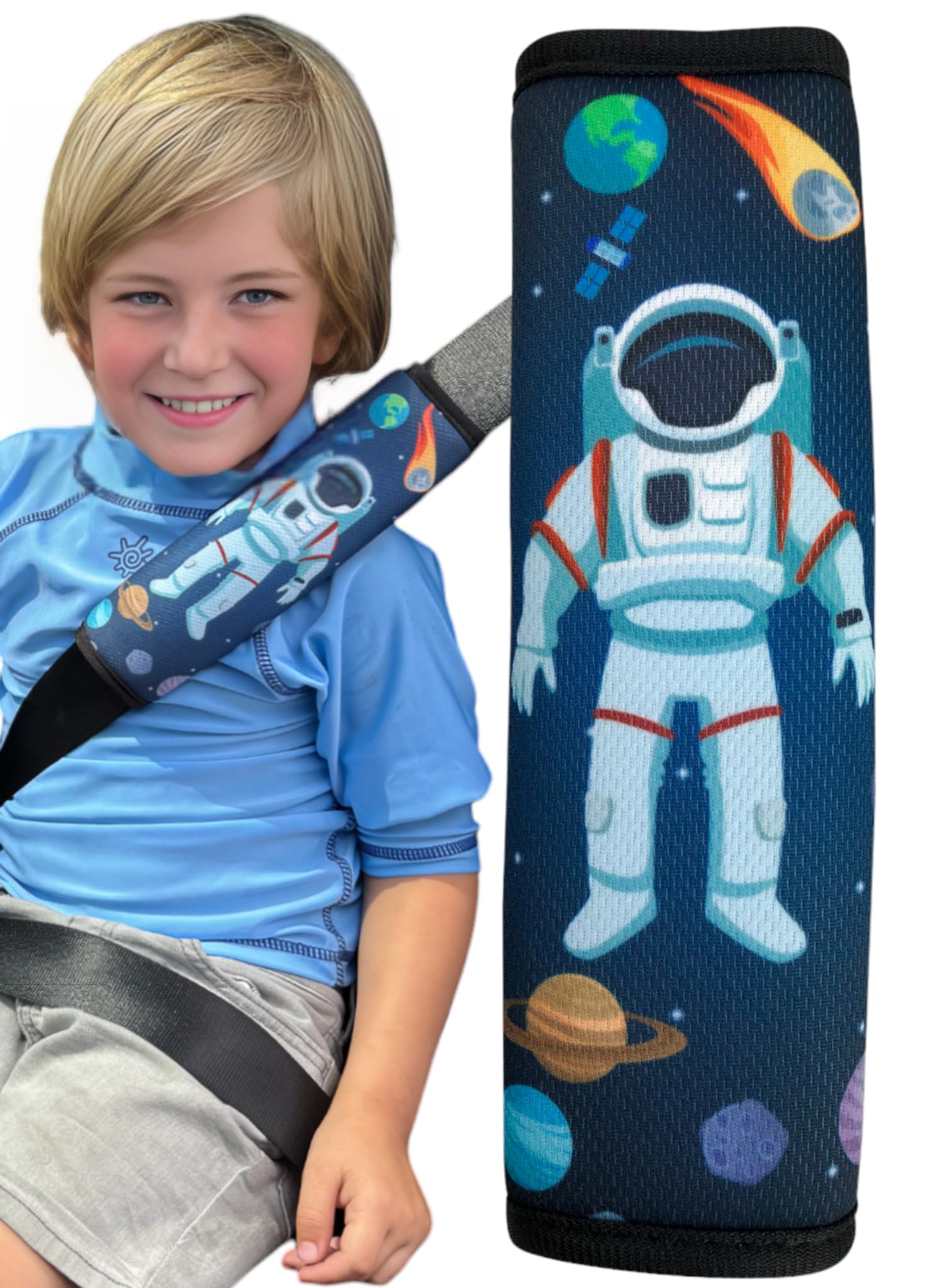 HECKBO 1x Kinder Auto Gurtpolster Gurtschutz mit Astronaut Weltraum Motiv - Mädchen Sicherheitsgurt Polster für Kinder und Babys von HECKBO