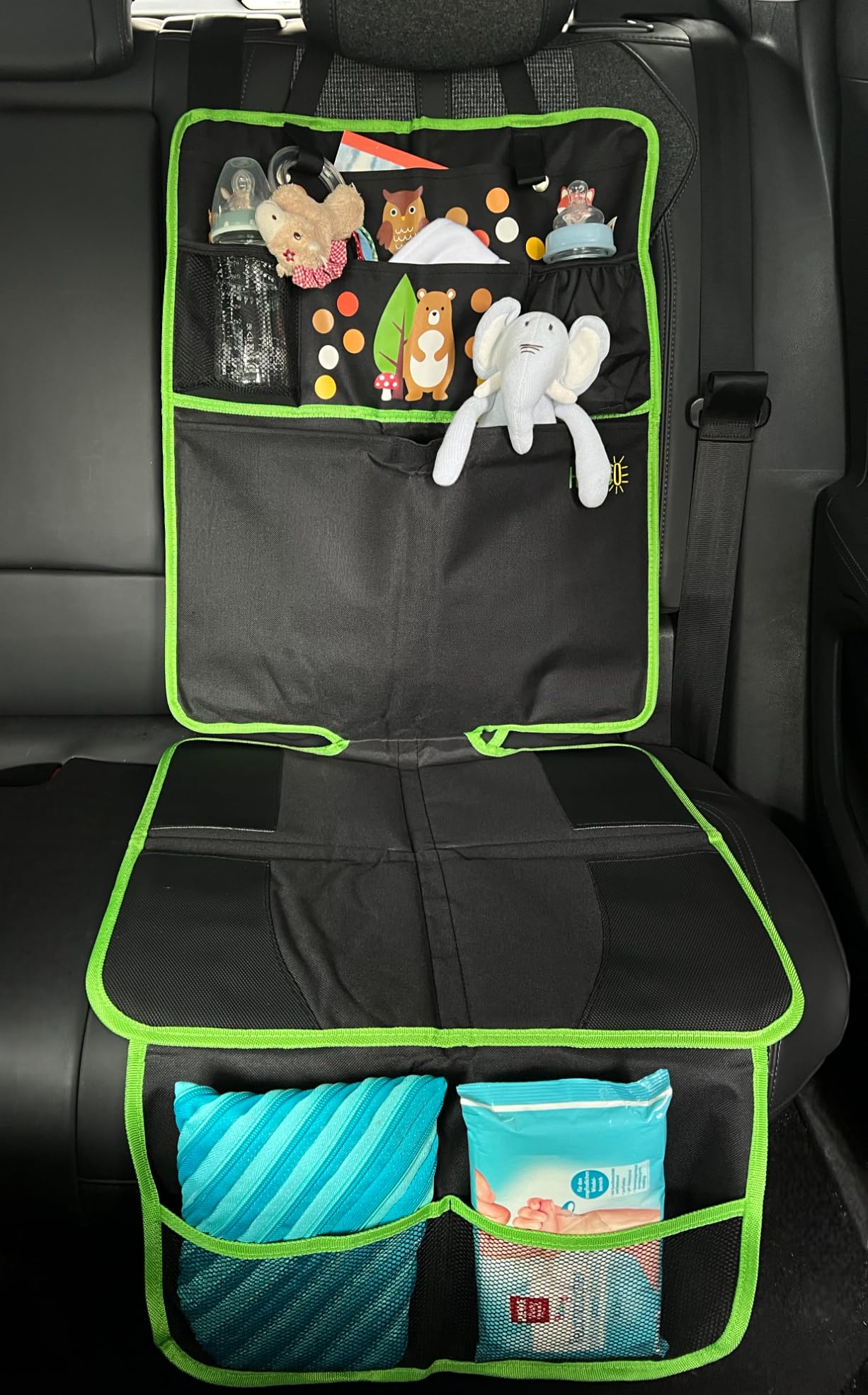 HECKBO Kinder Auto Sitzauflage Auto Organizer - Waldtiere - ISOFIX geeignete Unterlage, Sitzschoner zum Schutz Ihrer Autositze geeignet für alle Kindersitze von HECKBO