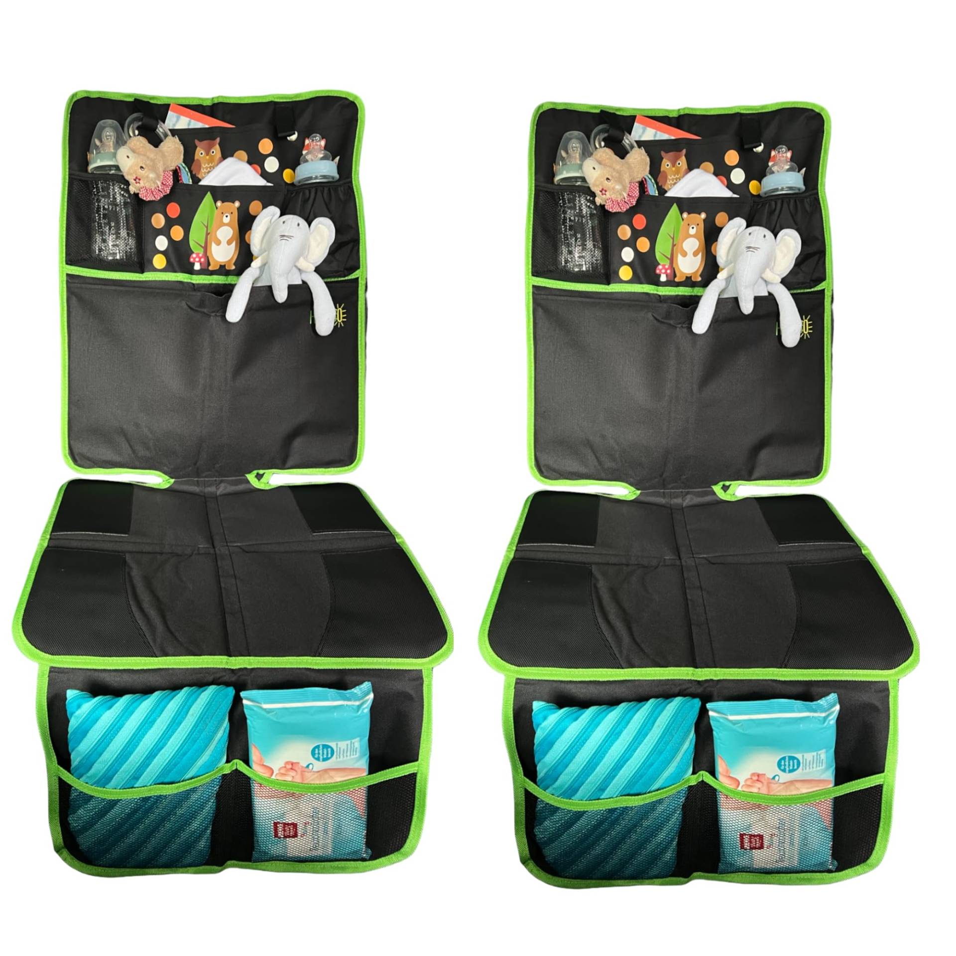 HECKBO 2X Kinder Auto Sitzauflage Auto Organizer - Waldtiere oder Baby Tiere mit Mama - ISOFIX geeignete Unterlage, Sitzschoner zum Schutz Ihrer Autositze alle Kindersitze von HECKBO