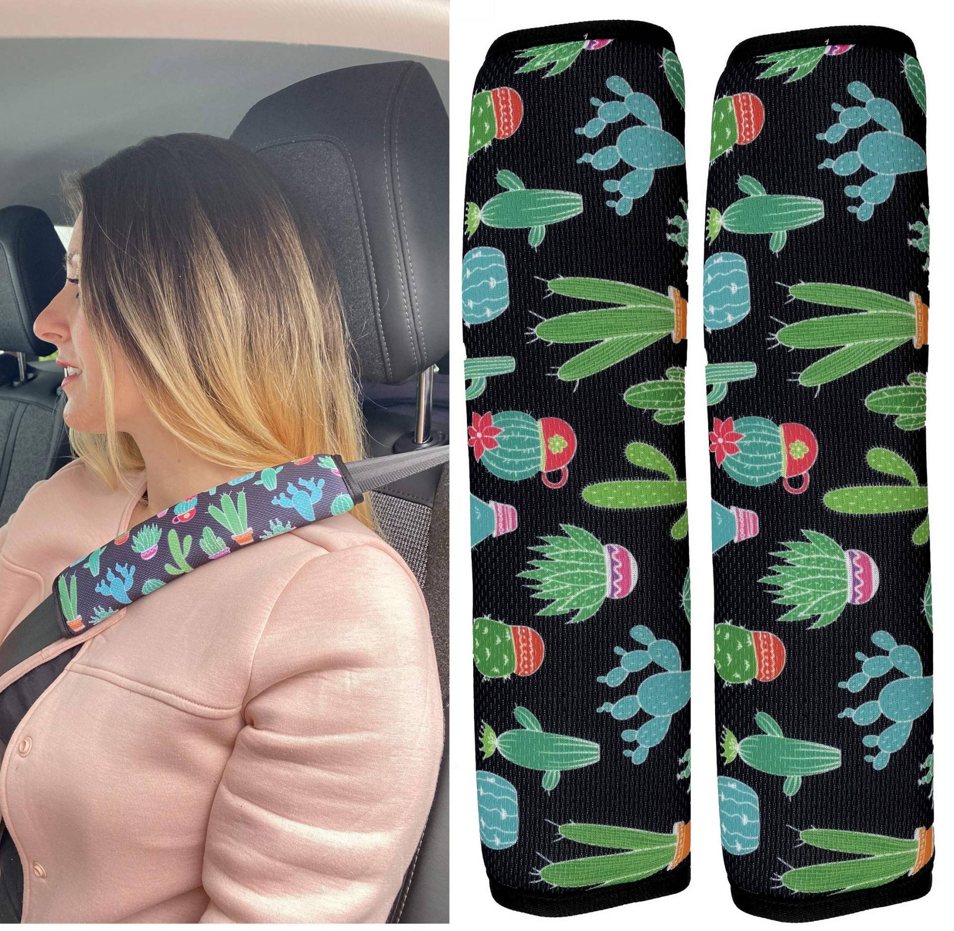 HECKBO 2x Kaktus Auto Gurtschoner für Erwachsene Frauen Frau Gurtschutz Sicherheitsgurt Schulterpolster Schulterkissen Autositze Gurtpolster von HECKBO