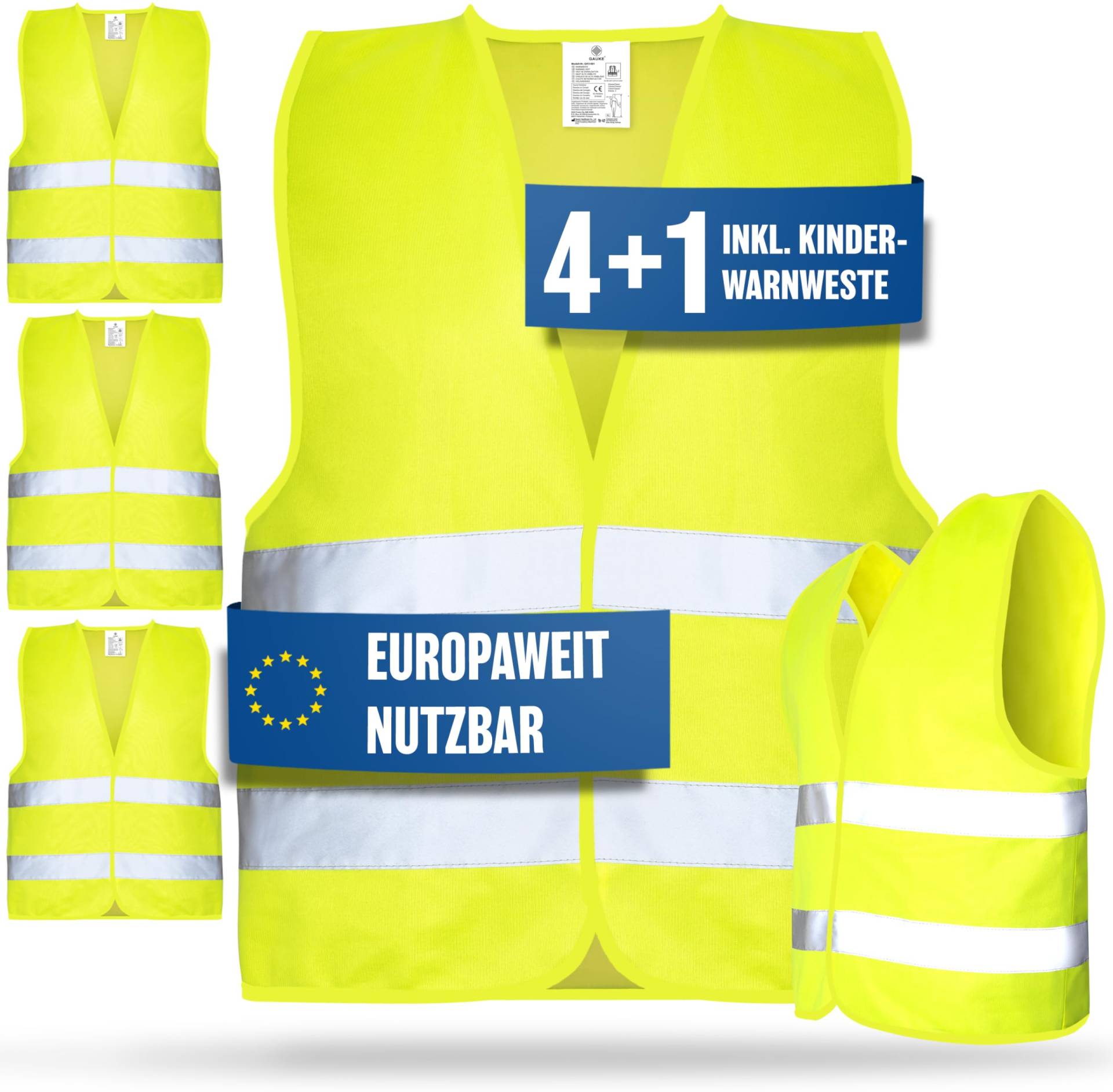 HELDENWERK Warnwesten Auto 5er 4+1 Set Europaweit gültig nach EN ISO 20471 - Reflektierende Warnweste Auto inkl. Kinderweste - Sicherheitsweste Auto Warnweste Gelb - Warnschutzweste Sicherheitswesten HELDENWERK Warnwesten Auto 5er 4+1 Set Europaweit gültig nach EN ISO 20471 - Reflektierende Warnweste Auto inkl. Kinderweste - Sicherheitsweste Auto Warnweste Gelb - Warnschutzweste Sicherheitswesten von HELDENWERK