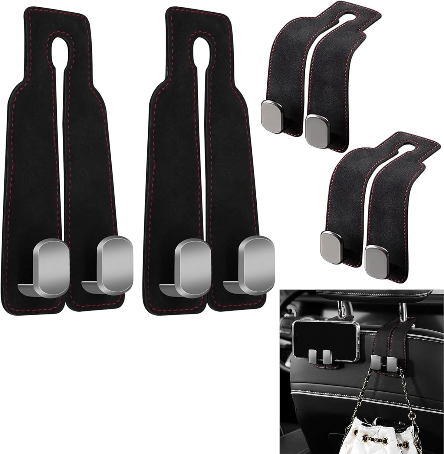4 Stück Autositz Rücken Haken, Leder Autositz Kopfstütze Haken,Multifunktionaler Haken für Autositz Rücken,Auto Kopfstütze Haken für Geldbörsen und Taschen,Auto Haken 4 Stück Autositz Rücken Haken, Leder Autositz Kopfstütze Haken,Multifunktionaler Haken für Autositz Rücken,Auto Kopfstütze Haken für Geldbörsen und Taschen,Auto Haken von HELGATALLT