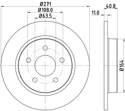 Hella Bremsscheibe Hinterachse Voll [Hersteller-Nr. 8DD355118-221] für Ford von HELLA