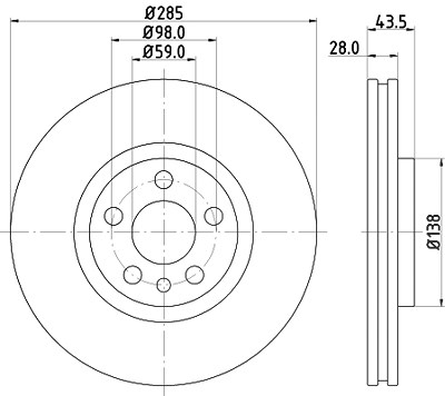 Hella Bremsscheibe [Hersteller-Nr. 8DD355108-761] für Citroën, Fiat, Lancia, Peugeot von HELLA