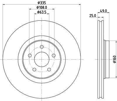 Hella 1x Bremsscheibe [Hersteller-Nr. 8DD355134-631] für Ford, Lincoln von HELLA