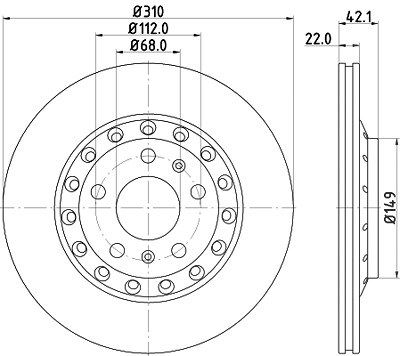 Hella Bremsscheibe Hinterachse Belüftet [Hersteller-Nr. 8DD355113-341] für Audi, VW von HELLA