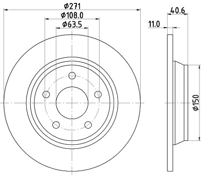 Hella Bremsscheibe Hinterachse Voll [Hersteller-Nr. 8DD355132-031] für Ford von HELLA