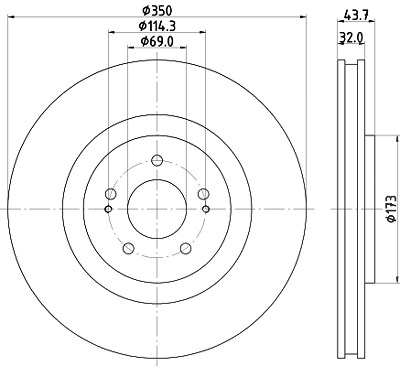 Hella 1x Bremsscheibe [Hersteller-Nr. 8DD355122-321] für Mitsubishi von HELLA