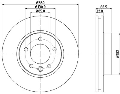 Hella 1x Bremsscheibe [Hersteller-Nr. 8DD355109-741] für Porsche, VW von HELLA