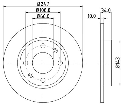Hella Bremsscheibe Vorder/Hinterachse Voll [Hersteller-Nr. 8DD355100-841] für Citroën, Dallas, Peugeot von HELLA