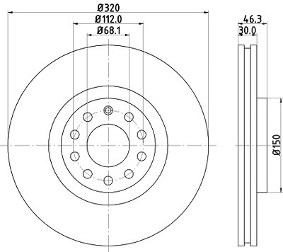 Hella Bremsscheibe Vorderachse Belüftet [Hersteller-Nr. 8DD355107-631] für Audi, Seat von HELLA