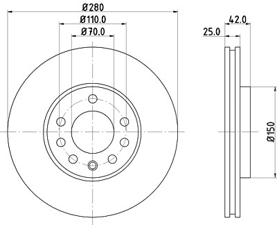 Hella Bremsscheibe Vorderachse Belüftet [Hersteller-Nr. 8DD355106-071] für Chevrolet, Opel, Vauxhall von HELLA